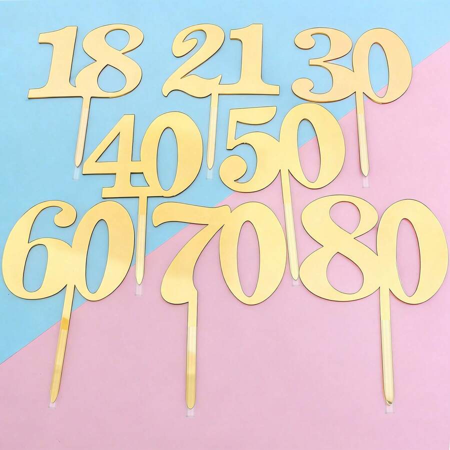 1pc/3pcs Minimalist Gold Acrylic Number 18 21 30 40 50 60 Anniversary Birthday Party Cake Topper - Multicolor - View 1