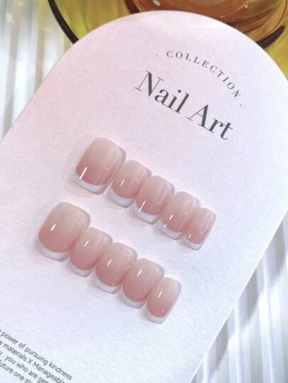 10pcs Handmade Press-On Nail Stickers, Including Short, Almond, Oval And Square Styles, Pink French Manicure Short And Long Options. These Reusable And Removable Nail Stickers Are Ideal For Daily Wear And Holiday Gifts, Especially Suitable For Beautiful Ladies And Girls, Such As Christmas Presents Or Fake Nails.