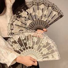 1pc Vintage French Lace Tassel Folding Hand Fan, Suitable For All Seasons, Suitable For Dance, Party Outfits, Halloween And Valentine's Day - Multicolor - View 1