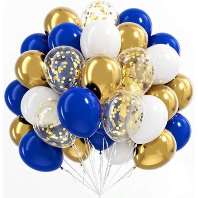 46pcs Navy Blue, Gold, White Balloons, Ribbons, Navy Blue, Gold, Multicolor Confetti Balloons For Wedding/Party/Graduation/Baby Shower/Birthday Decoration