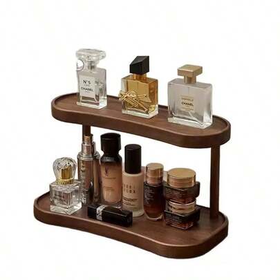 1 Wooden Cup Holder Organizer - No Assembly Required, Minimalist Vanity Shelf, Suitable For Bathroom, Entryway, Office, Living Room - Space-Saving Countertop Organizer For Perfume, Cosmetics, Cups - Sturdy Wooden Construction, Cosmetic Storage, Elegant Design, Exquisite Wood Finish, Practical Storage Shelf