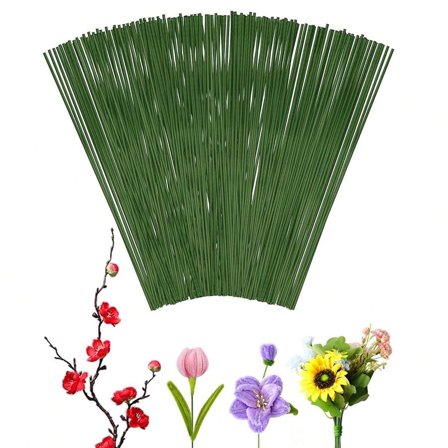 100根18/26号绿色花艺铁丝，柔软有弹性，适用于母亲节鲜花、花环、插花、手工花艺作品等。