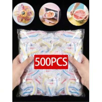 500/200/10pcs Disposable Plastic Wrap, With Elastic And Self-Sealing Design, Suitable For Covering Bowls And Plates To Preserve Food, Household Use