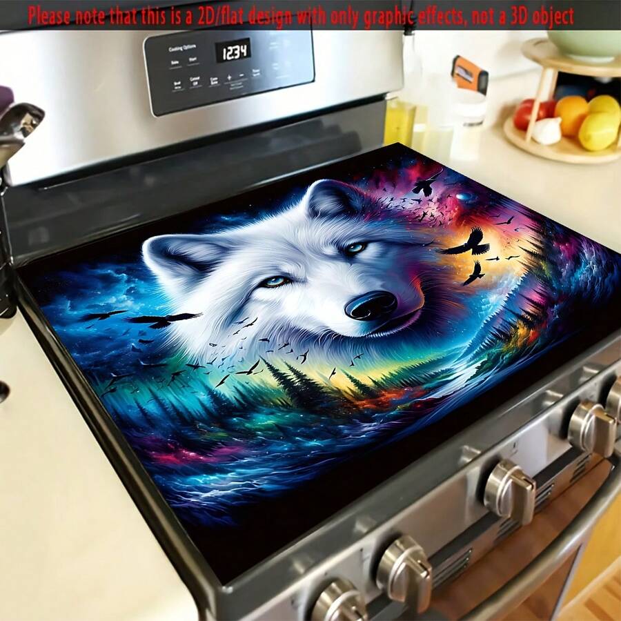 (Hot! ! ! ) White Wolf In 1pc Landscape, Protective Pad And Rubber Anti-Slip Heat-Resistant Cooker Cover Pad Are Suitable For Induction Cookers, Glass Cookers And Multifunctional Scratch-Resistant Pads, And Can Be Used As The Best Choice For Ovens, Washing Machines, Dryers And Kitchen Decoration.