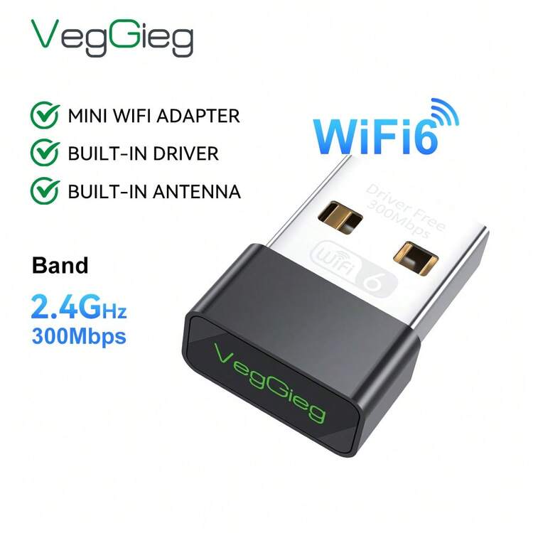 VegGieg WiFi 6 无线网卡 AX300 双频 USB 适配器，即插即用，适用于台式机/笔记本电脑，支持 AP 功能，兼容 Windows/Linux/UOS，WIN8 及以上版本免驱动 - 彩色 - 查看 3