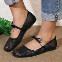 Zapatos de ballet tipo Mary Jane delicados para mujeres, nuevos zapatos de malla calada bordados con encaje para primavera/verano - Negro - Ver 6