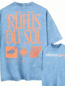 Summer TopsVintage Washed Oversized Black Tshirt Graphic Men Women Clothing Rufus Du Sol, Leaf, Circle, Texture American Vintage Rufus Du Sol 2025 Con - 淺藍色 - 查看 2