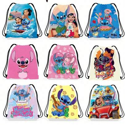 Túi dây rút Stitch & Lilo - Túi quà tặng in hình động vật hoạt hình Disney, túi đựng kẹo, ba lô quà sinh nhật, chất liệu vải không dệt, đồ dùng tiệc sinh nhật | Thiết kế Stitch Lilo | Túi dây rút trang trí, phụ kiện Stitch