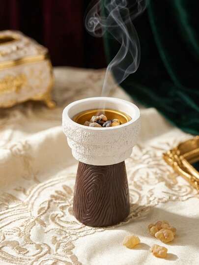 1pc High-Quality White Resin Incense Burner, Arabic Style Bakhoor Incense Holder, Top With White Textured Pattern, Bottom With Wood Grain Texture, Suitable For Eid Al-Adha Decoration/Home Decor, Office Decor, Wedding Decor, Living Room Decor, Eid Al-Adha Incense Burner, Home Decor, Room Decor, Party And Holiday Decoration, Eid Al-Adha Gift, Mother's Day Gift, Back To School Gift