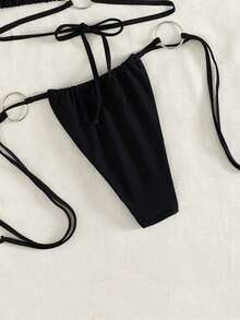 Quần bikini tam giác đính đá lấp lánh, điểm nhấn kim loại, thích hợp cho kỳ nghỉ hè và đi biển dành cho nữ. - màu đen - Xem 3