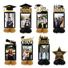 8pcs Graduation Decorations Class Of 2026 Table Centerpieces Congrats Glitter Grad Honeycomb Centerpieces For Photo Tables Toppers 2026 Graduation Party Decor Black Gold - Black - View 8