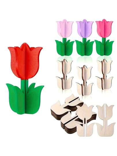 Bộ 6/12/24 bông hoa tulip 3D bằng gỗ có thể tô màu, chất liệu gỗ tự nhiên màu be nhạt, thích hợp trang trí nhà cửa mùa xuân/hè, các dự án tiệc tùng và đồ thủ công tự làm. Cũng rất tuyệt vời cho các bữa tiệc tốt nghiệp, quà tặng thủ công nhân dịp Ngày của Mẹ và Lễ Tạ ơn, cùng các hoạt động vui chơi thú vị.