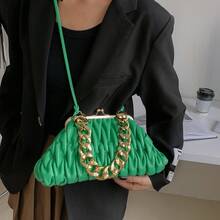 1pc Green Fashionable Pleated Clutch Bag, Evening Bag, Handbag, Chain Shoulder Bag For Women - Green - View 5