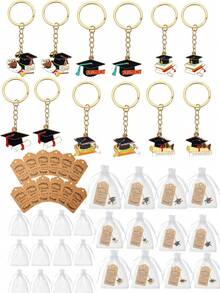 12pcs/Set Graduation Souvenir Keychain Gift Set, Graduation Cap & Book Pendant With Gift Bag And Card, Graduation Party Favors - Black - View 1