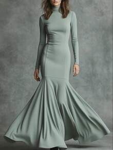 New High-End British Style Fishtail Dress For Autumn And Winter. - Burgundy - View 9