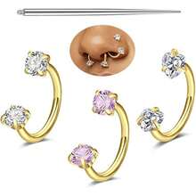 18g Silver/Gold Horseshoe Nose Ring, Women's Semi-Circle Nose Ring, Horseshoe Earrings, Daisy Earrings, Spiral Piercing Jewelry, Double Gem, Horseshoe Mid-Finger Ring, Size 18, 8mm/10mm - Multicolor - View 12