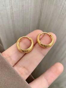 1 Đôi bông tai vòng hình học bất đối xứng bằng đồng, bông tai vàng tối giản thời trang, đa năng, phù hợp cho thanh thiếu niên và các cô gái trẻ, đeo hàng ngày và dự tiệc. - Hình học bất thường - Xem 3