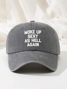 1 pieza Gorra de béisbol unisex de mezclilla vintage desgastada con estampado "WOKE UP" de colores múltiples, ajustable, de corona suave, adecuada para uso diario, playa, campamento, viaje, regalo, festival, vacaciones - B - Ver 17