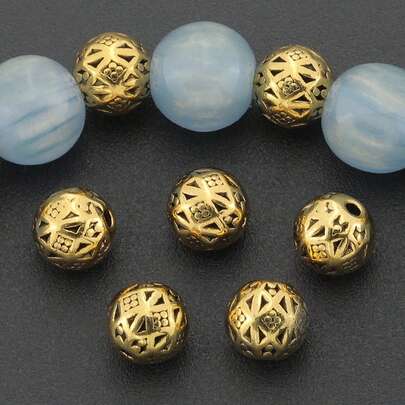 10pcs/15pcs/25pcs/30pcs Antique Gold Tone Metal Beads, Hollow Round Beads, Owl Beads, Square Spacer Beads, Starfish Beads, Spacer Beads, Suitable For Jewelry DIY, Bracelet, Necklace, Keychain, Clothing Craft Accessories