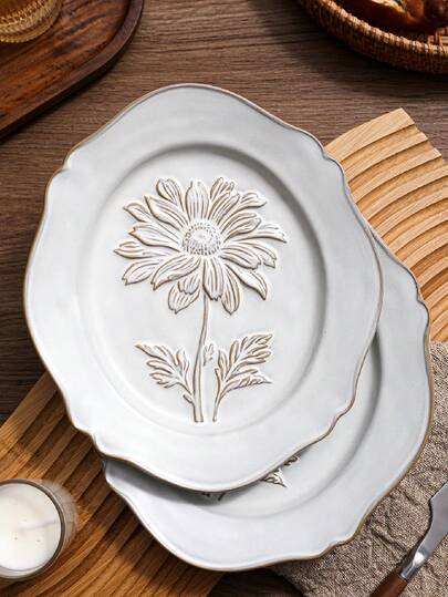 Prato de cerâmica para servir (1 peça), ideal para casa, sala de estar, sala de jantar, cozinha, para servir aperitivos, doces, sobremesas, saladas, bolos, frutas, cereais, legumes, carnes e pães. Perfeito para encontros familiares, restaurantes, piqueniques, casamentos, celebrações e festas.
