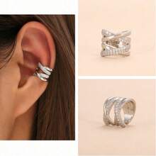 1pc Minimalist Gold/Silver Tone Cross Line Ear Cuff Earring - Silver - View 5