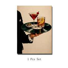 Set Of 1 Vinyl Cocktail Tray Retro Canvas Wall Art | Vintage Bar Print For Living Room Kitchen Lounge,Frameless/Framed - A - View 12