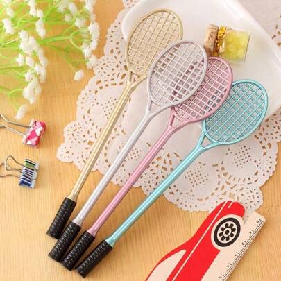 6pcs Creative Simulation Tennis Racket Ballpoint Pens - Random Colors - Tennis & Badminton Racket Shaped Ballpoint Pens, Ideal For Students And Office Supplies