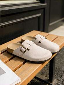 Women's Casual Versatile Minimalist Flat Sandals, New Sandals, White Sandals, Buckle Sandals, Classic Sandals, Run Small By 2 Sizes, Mules, Loafers, Women's White Sandals, Slip-On Shoes, Holiday Shoes, Outdoor Holiday, Closed Toe Buckle Sandals, Women's Flat Slip-On Shoes, Birkenstocks, Holiday Walking, Adjustable Buckle, New Cute & Unique Design, Suitable For Outdoor, Closed Toe Slides, Flat Sandals, Casual Sandals - White - View 1