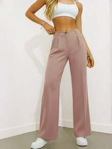 Pantalones holgados de cintura alta con pliegues, aptos para el trabajo y el uso casual, negro para primavera/verano - Rojo ladrillo - Ver 7