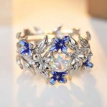 Elegant Iris Flower Ring, Inlaid With Colorful Synthetic Cubic Zirconia, Suitable For Wedding, Engagement, Anniversary, Valentine's Day, Thanksgiving, New Year Gift - Silver - View 5