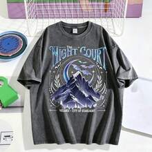 Velaris The Night Court Acotar Two-Sided Comfort Shirt, Velaris The Night Court Shirt, Court Of Dreams, Inner Circle Acotar Tee-Unisex Vintage Cotton Printed Couple T-Shirt, Heavyweight Washed Tee Top, Casual And Versatile For Summer Wear - 淺灰色 - 查看 2