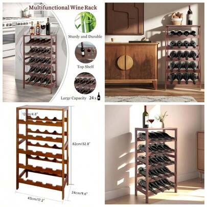 20 Bottle Wooden Wine Rack With Table Top, 5 Tier Freestanding Floor Wine Storage Holder, Retro Minimalist Style Home Decorations Wine Display Shelves Kitchen Dining Room Bar