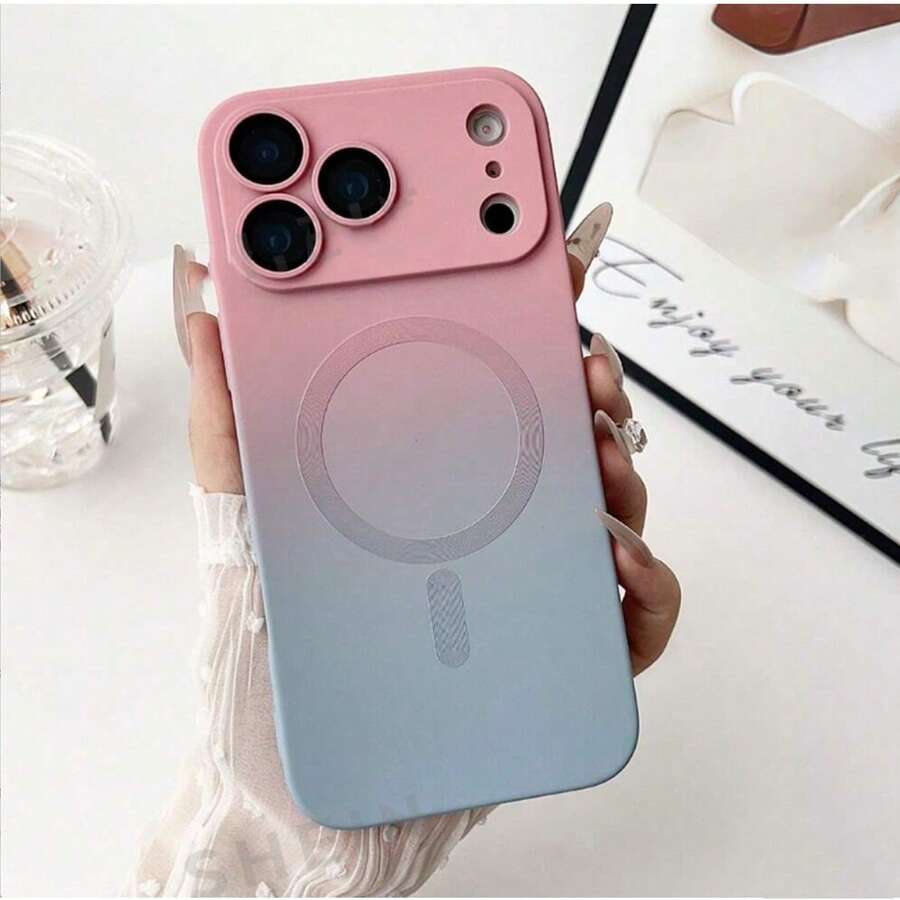 适用于 17 Pro Max、17 Pro、17 Air 的时尚渐变硅胶磨砂磁吸手机壳，也适用于 Apple 17、16、15、14、13、12、11 Pro Max Plus、16E，以及三星 S25 Ultra、S26 Ultra、A37、A57、A56、A55、A16、A17、S25FE。夏季 Apple 17 手机壳，冬季礼物之选。 - 粉紅藍色 - 查看 1