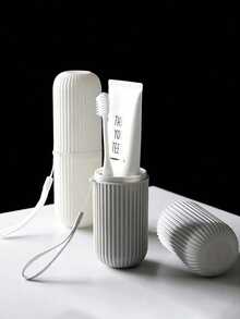 1pc Vertical Striped Travel Toothbrush Holder Cup, Portable Toothbrush Cup With Lid, Suitable For Travel, Camping, Business Trip And School, Multi-Purpose Toothbrush And Toothpaste Set, Rinse Cup Toothbrush Cup Toothbrush Holder Set With Toothbrush And Toothpaste, Home Bathroom Decor, Back To School Supplies - Multicolor - View 8