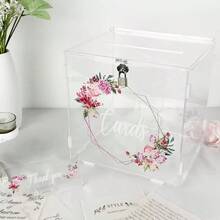 Acrylic Wedding Card Box With UV Floral Wreath Pattern, Transparent Detachable Storage Box For Collecting Birthday, Graduation Blessings - Z - View 11