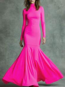 New High-End British Style Fishtail Dress For Autumn And Winter. - Burgundy - View 10