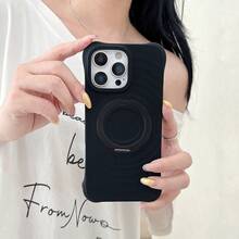 [New Summer Product Release]Cute Korean Design Water Wave Pattern Magnetic 360-Degree Rotating Bracket Integrated Liquid Silicone Smartphone Case, Compatible With IPhone 17/17 Pro/17 Pro Max/16/16 Pro/16 Pro Max/15/15 Pro/15 Pro Max, Popular With Women, All-Model Protective Cover, Waterproof, Drop-Resistant, Scratch-Resistant, Perfect Gift For Your Girlfriend - Black - View 1