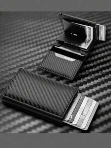 1pc Men's Wallet, 3 Color Carbon Fiber Card Holder, Automatic Pop-Up Aluminum Alloy RFID Card Clip, Anti-Theft Anti-Demagnetization Card Case, Suitable For Formal/Business Occasions - Multicolor - View 2