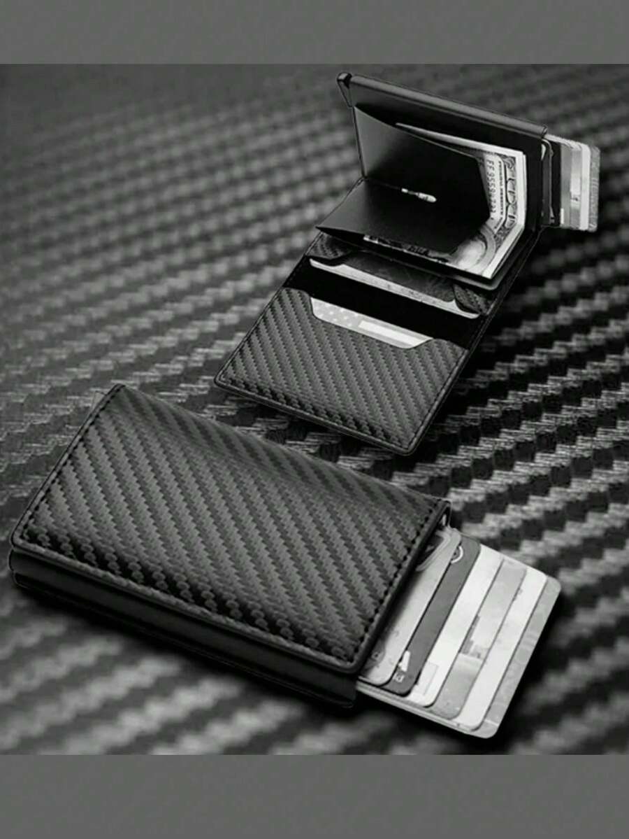 1pc Men's Wallet, 3 Color Carbon Fiber Card Holder, Automatic Pop-Up Aluminum Alloy RFID Card Clip, Anti-Theft Anti-Demagnetization Card Case, Suitable For Formal/Business Occasions