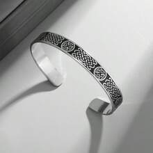 1件男士不锈钢凯尔特结图案可调节手镯，适合日常佩戴和作为礼物 - 銀色 - 查看 3