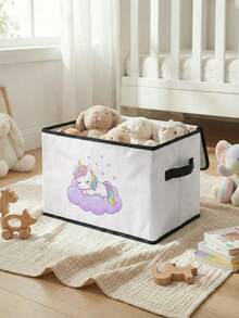 1 pieza Caja de almacenamiento plegable de gran capacidad, cesta de almacenamiento con tapa con estampado de poni y asa, contenedor de almacenamiento multiusos para guardería, dormitorio, ropa de bebé, debajo de la cama, juguetes - Multicolor - Ver 4