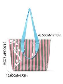 Bolso Tote a Rayas de Gran Capacidad Personalizado para Niña, Bolso de Hombro Casual de Moda con Cremallera y Bolsillo Interior, Bolso de Viaje y Playa, Bolso de Uso Diario - Multicolor - Ver 4