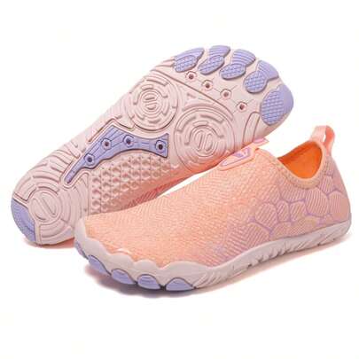 女士轻便套脚运动鞋，弹性网布锁扣，快速穿脱水鞋，时尚粉色，适合室内健身和户外水上活动