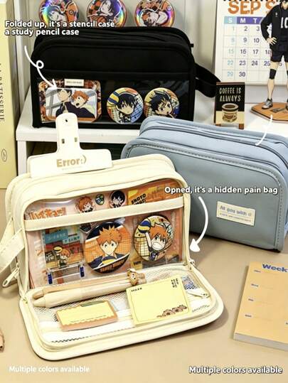 New Creative Simple Stationery Box Pen Bag Large Capacity Multi Layer Durable Zipper Bag Pen Bag Storage Ballpoint Pen Pencil Ruler, Suitable For Boys And Girls High Beauty Student Stationery Box, Desk Storage Stationery School Supplies