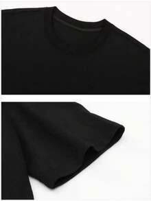 Camiseta de Hombre de Gran Tamaño y Peso Pesado (180g) Compatible con Impresión Digital - Corte Holgado, Estilo Vintage, Manga Corta, Cuello Redondo, con Patrones Geométricos/Letras Negros, para Todas las Temporadas, Ideal para Regalos DIY, Ropa Casual y Actividades al Aire Libre (Ideal para Hombres Altos y de Gran Tamaño) - Negro - Ver 4