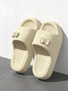 1 par de pantuflas con decoración de lazo y suela gruesa de EVA para mujer, adecuadas para interiores, baño, dormitorio y uso en exteriores a corta distancia, con suela cómoda y suave, silenciosas, antideslizantes y resistentes a los olores - Zapatillas de mujer - Ver 6