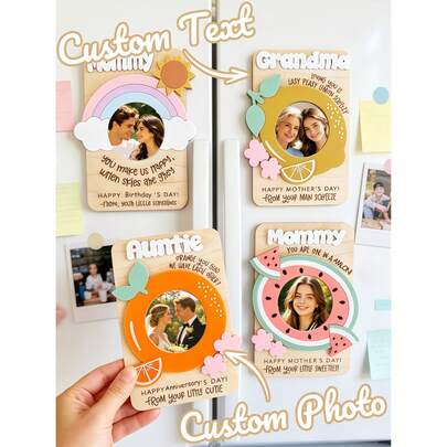 Personalized Mother's Day Refrigerator Magnets: Custom Photo Magnets. Crafted From A High-Quality Blend Of Acrylic And Natural Wood, These Magnets Are Available In A Variety Of Styles To Choose From-Serving As Both Mother's Day Photo Frames And Decorative Fridge Magnets. Simply Upload Your Own Photos To Create A Multi-Image Display.