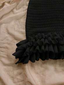 Solid Color Halter Tie Back Vacation Ruffle Trim Backless Knit Dress - 黑色 - 查看 4