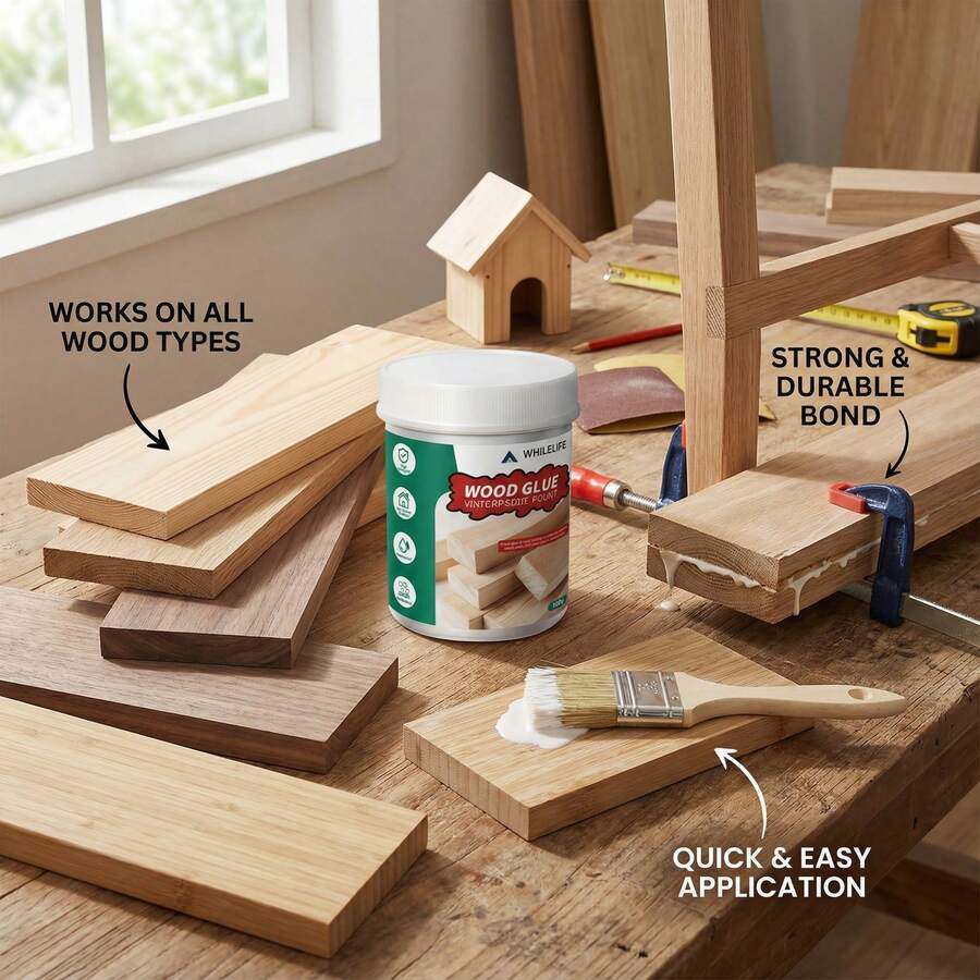 WHILELIFE Waterproof Wood Glue, Professional High-Strength Fast-Drying Wood Adhesive, Suitable For All Wood Types (Pine, Oak, Bamboo, Hardwood, Softwood), Indoor And Outdoor Weather-Resistant Wood Glue, For Furniture Repair, DIY Crafts, Woodworking Projects. - Wood Adhesive - View 1