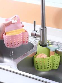 1pc Adjustable Shoulder Strap Sink Hanging Basket With Silicone Storage Box Drainable Faucet Rack For Placing Sponges And Dishcloths, Practical Kitchen Hanging Storage Organizer. - Multicolor - View 2